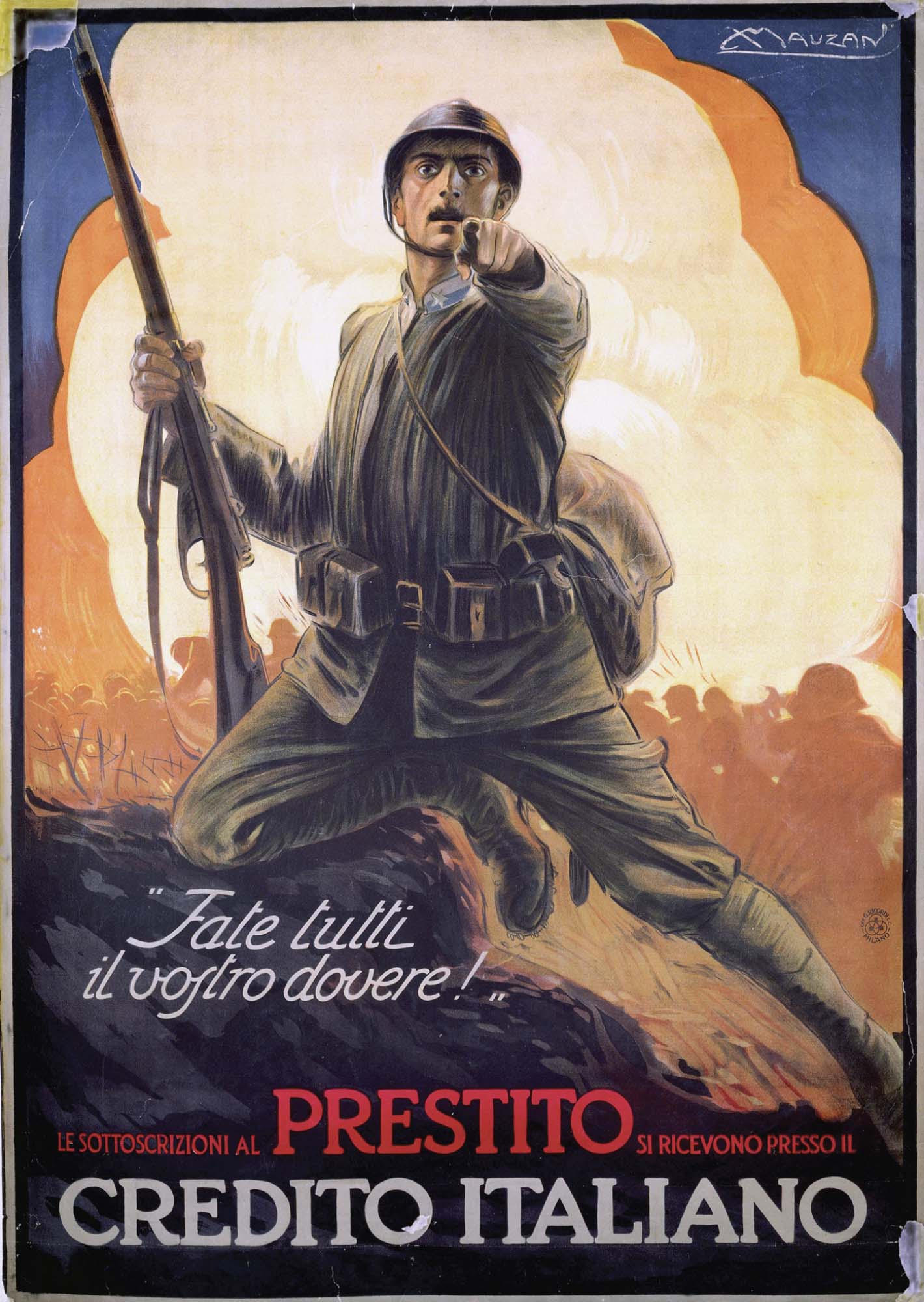 Italian war recruitment poster showing a soldier pointing to the viewer.