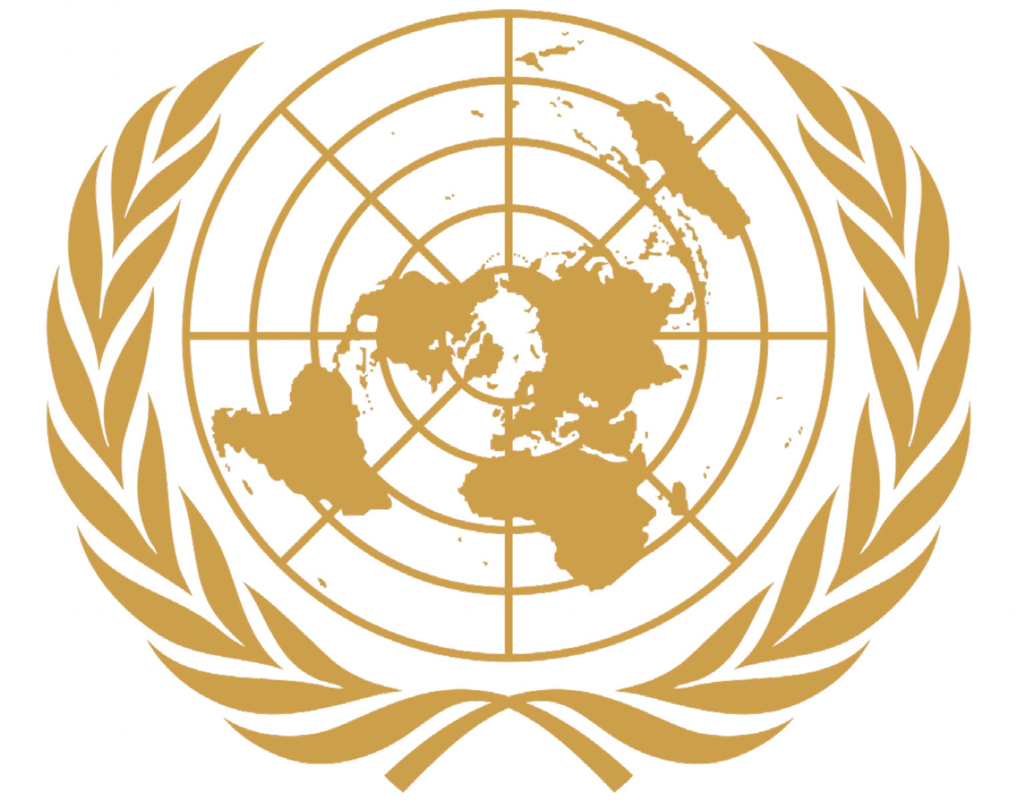 The emblem of the UN is an image of a global map inside a rounded circle, which is bordered by an image of a wreath.