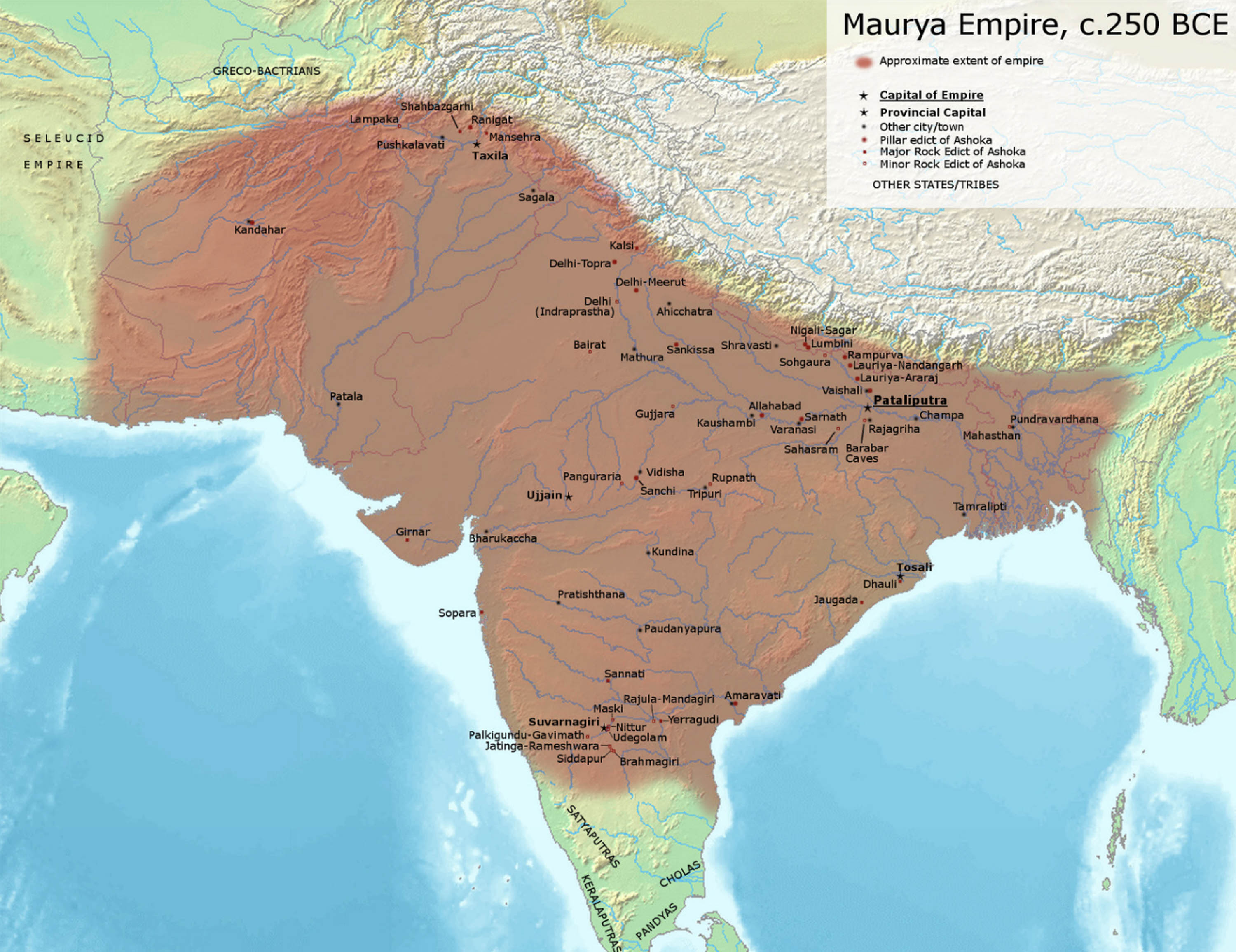 Map shows the area ruled by the Maurya Empire.