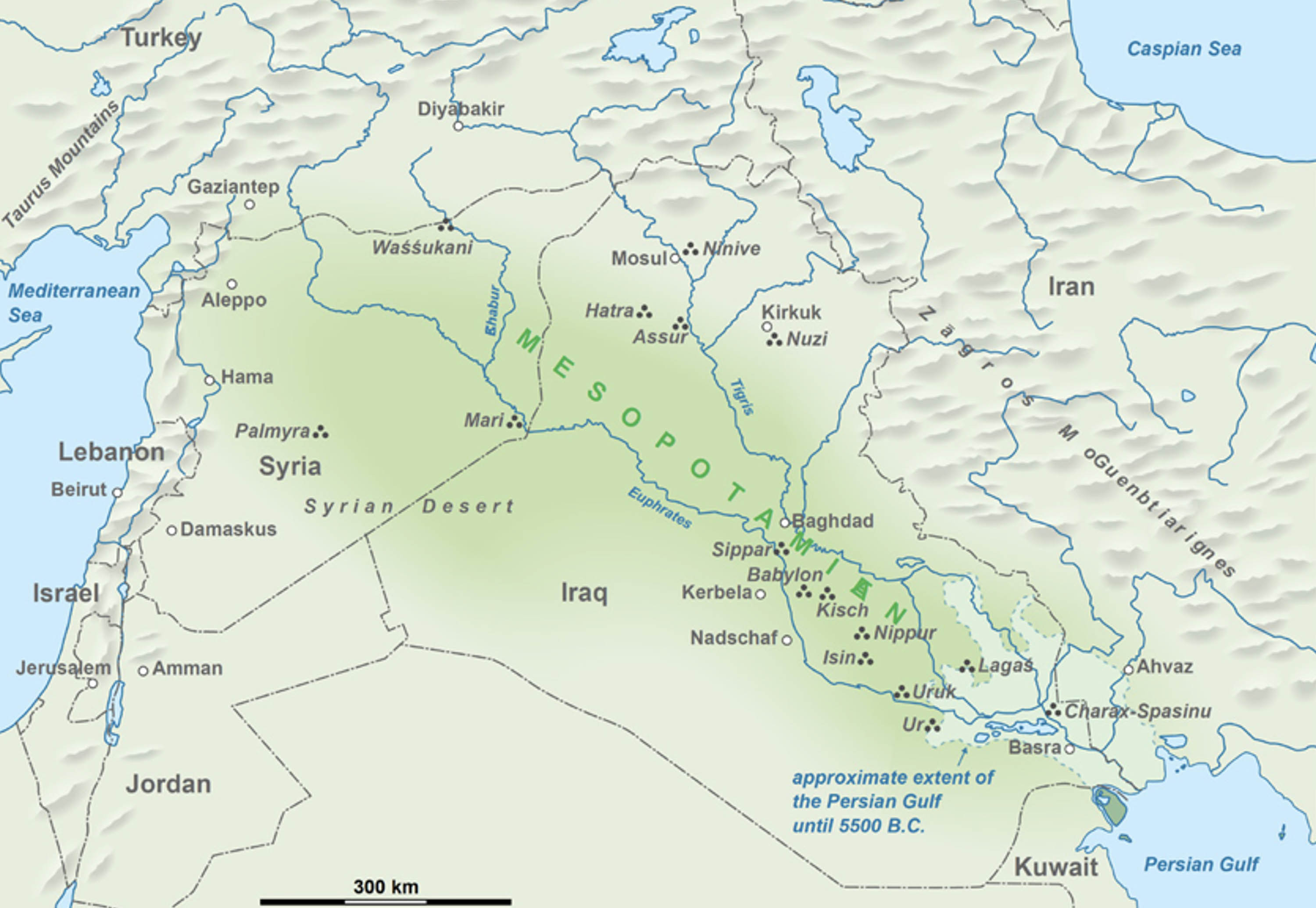 Map shows the area that was Mesopotamia, which included parts of modern-day Iraq and Syria.