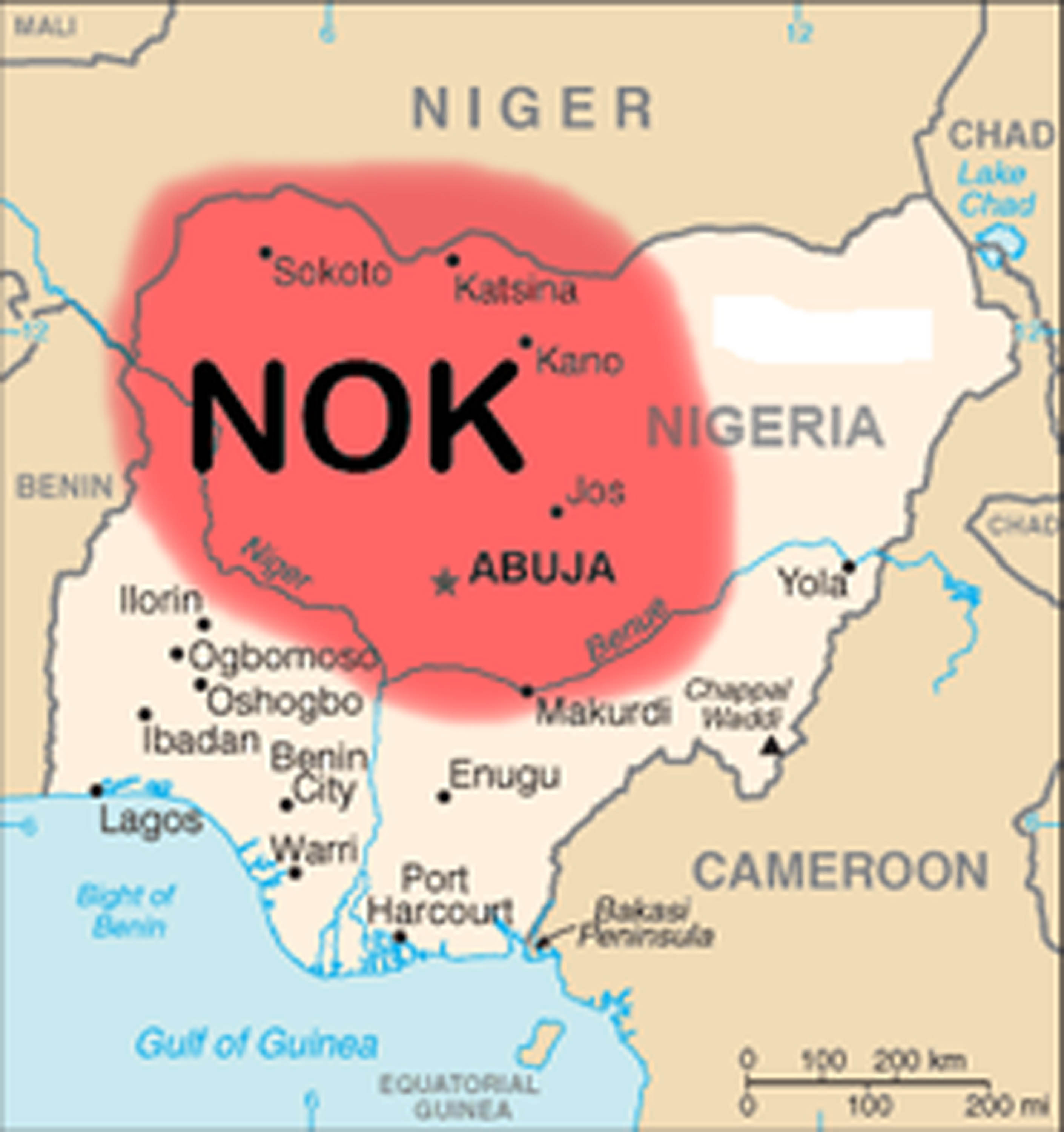 A map shows the area where Nok culture existed, which includes parts of Nigeria and is near the Gulf of Guinea