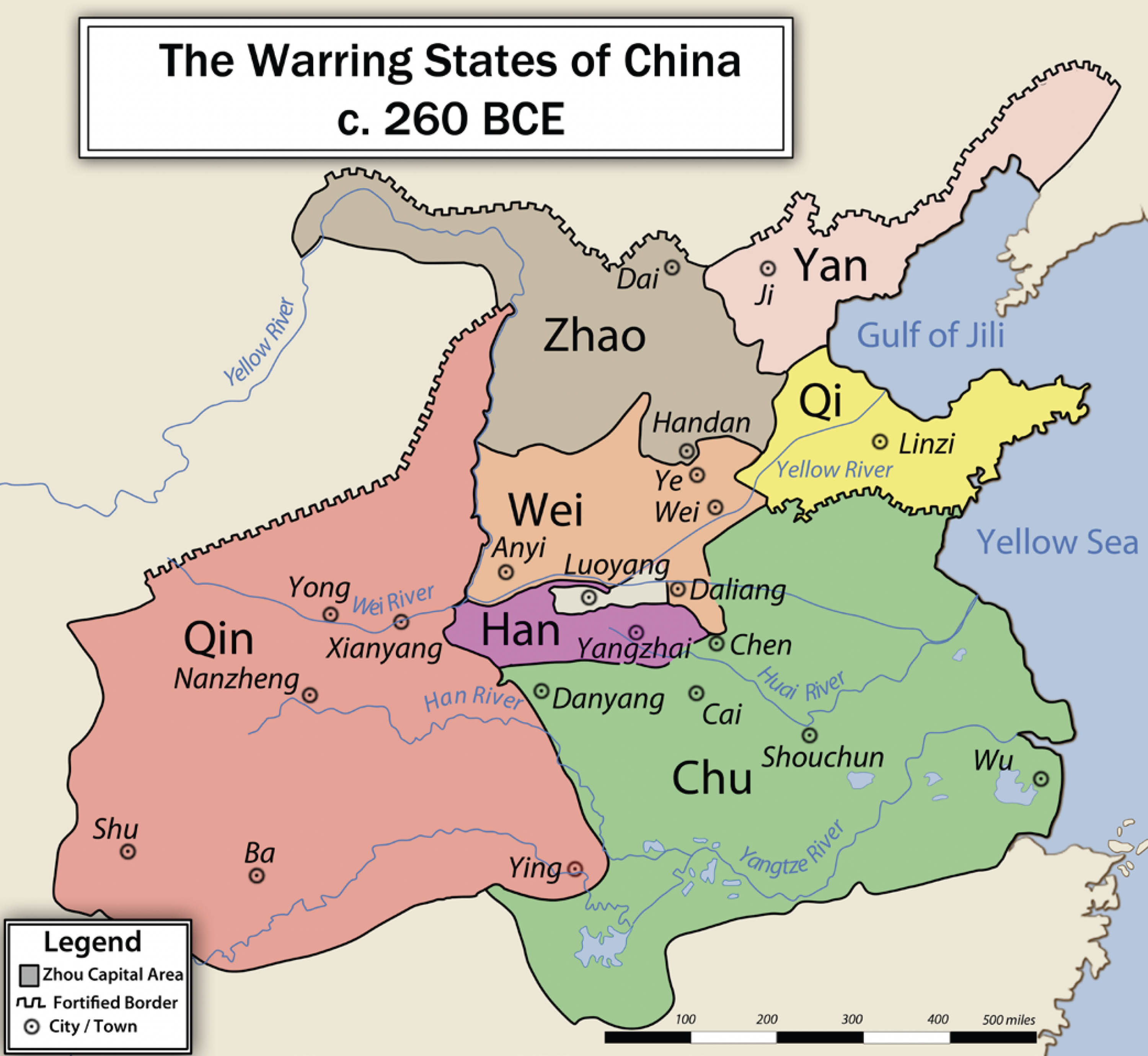 Map shows all of the different warring states of China and how they intersect