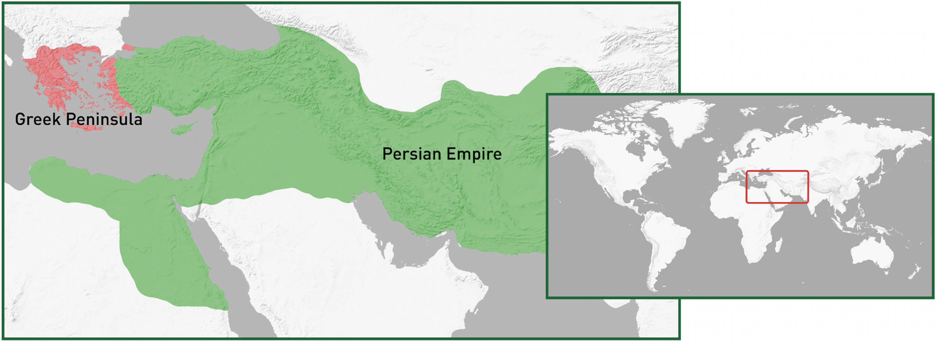 A map showing the geography of the Persian Empire and city-states of the Greek Peninsula.