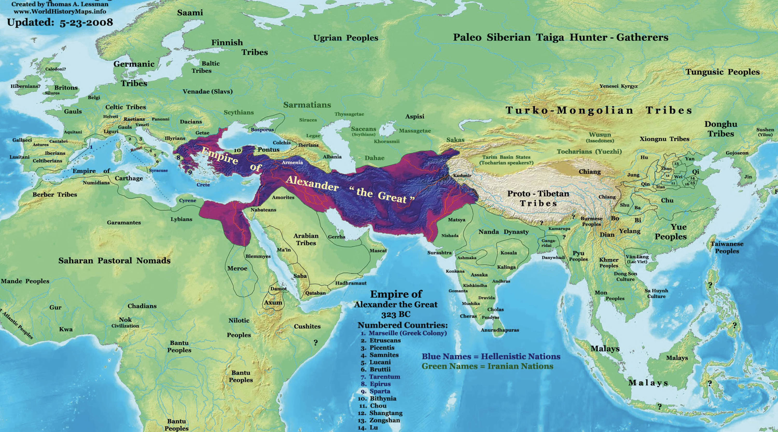 A map shows the vast portion of land invaded and conquered by Alexander the Great