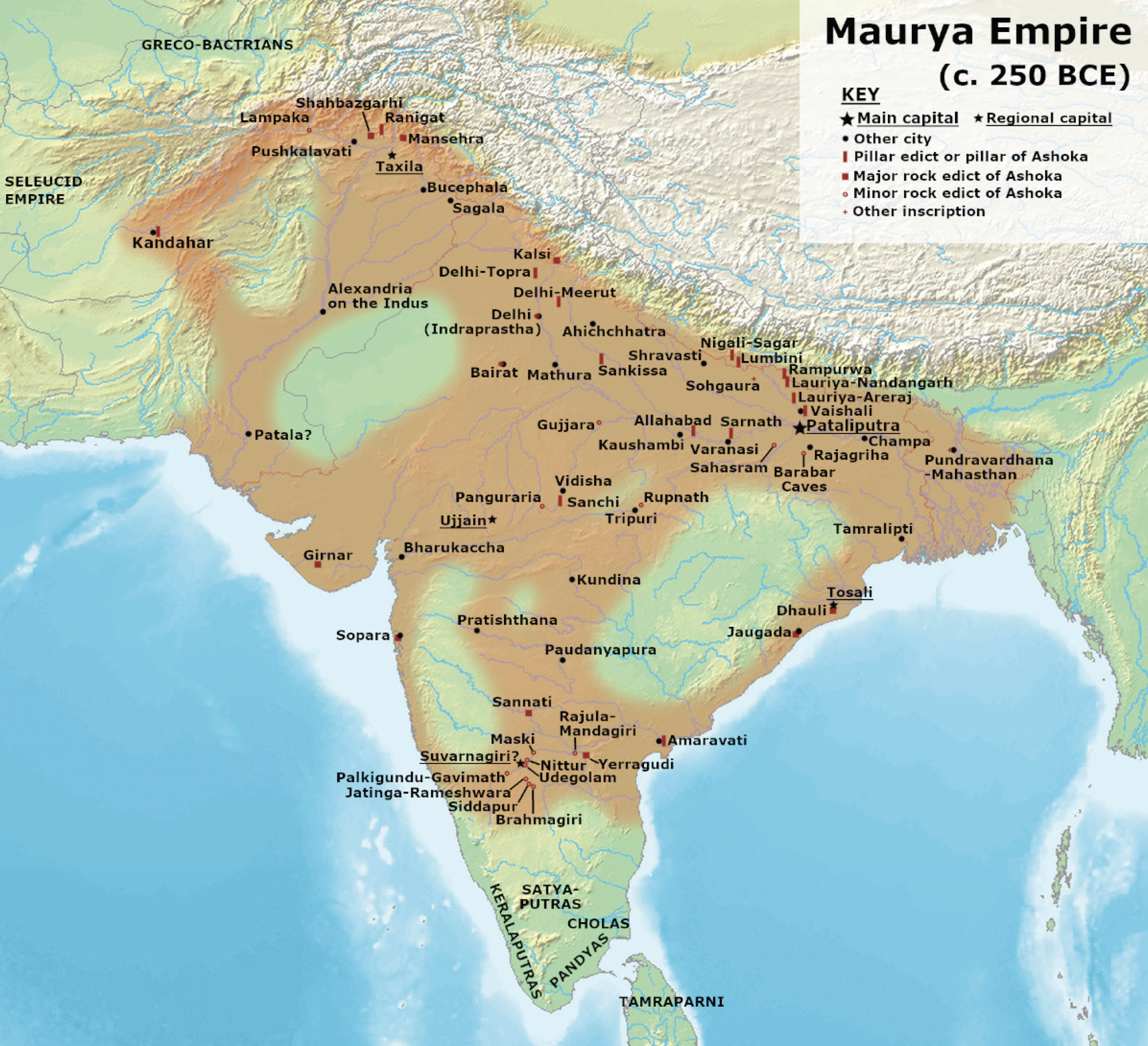 Map of the Mauryan Empire shows the very large number of cities ruled by the Mauryan empire.