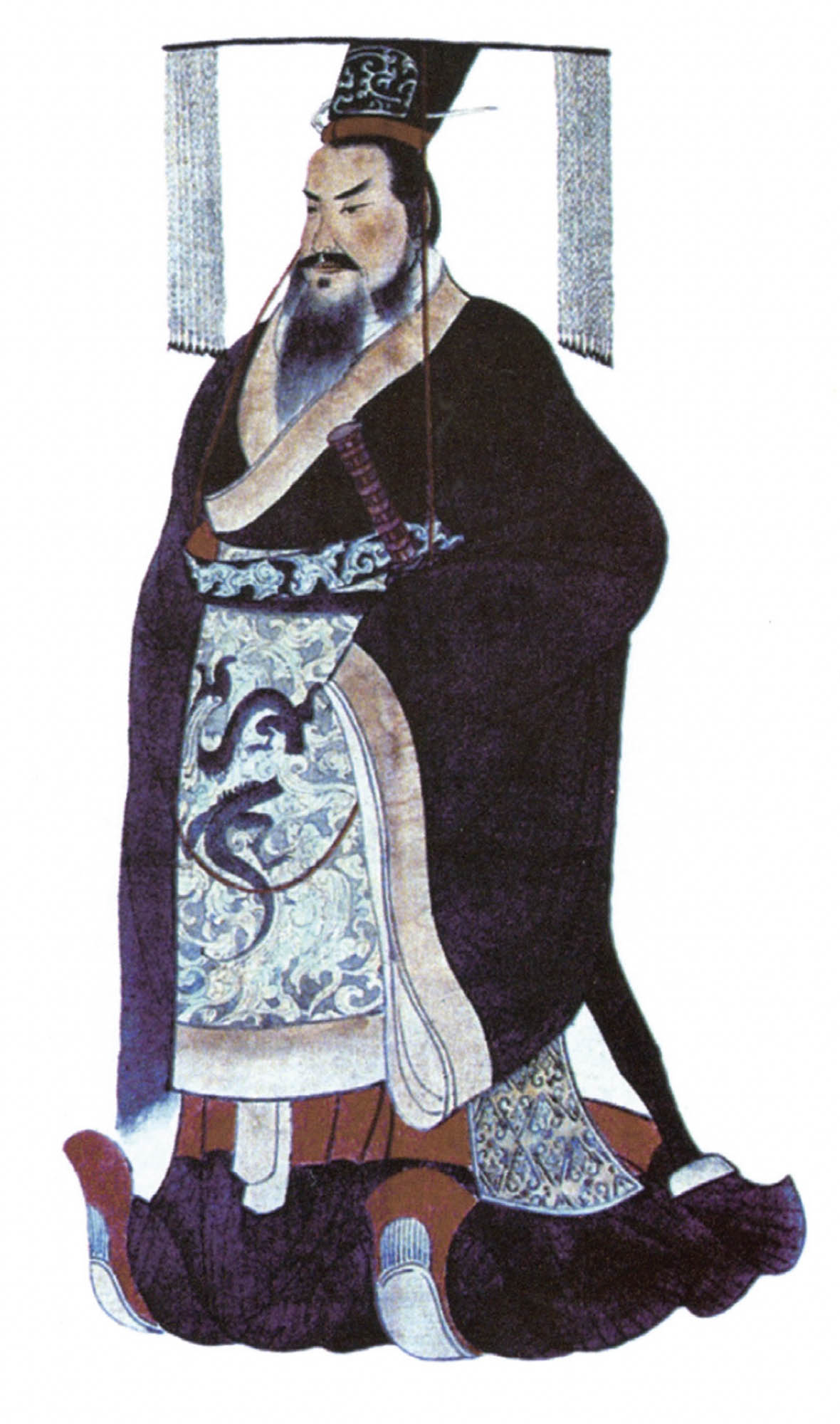 Drawing of a man in ornate clothing featuring an image of a dragon.