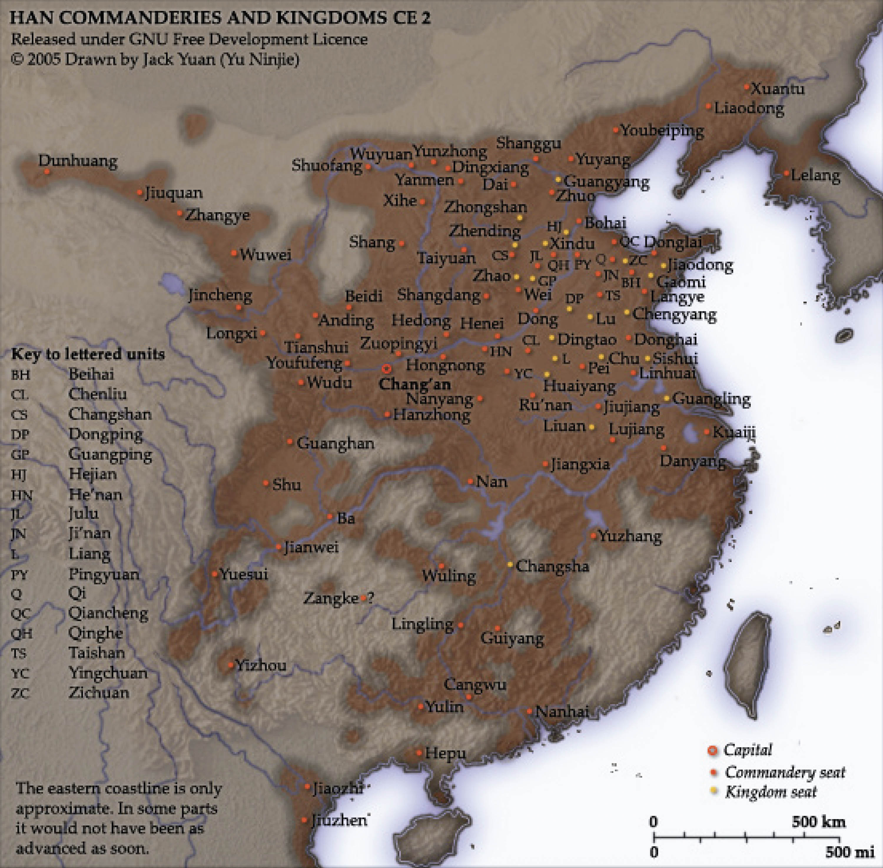 Map of Han Dynasty China shows the vast number of cities ruled.