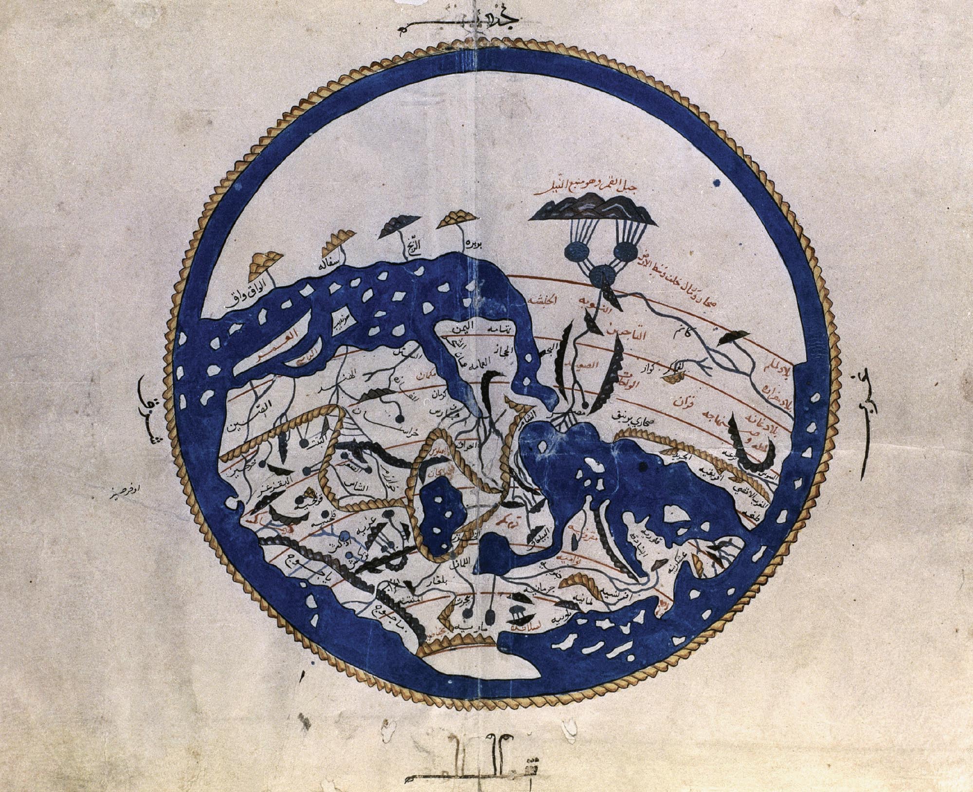 Painting of an ancient world map from Al-Idrisi, 1154.