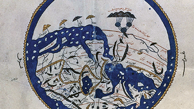 Painting of an ancient world map from Al-Idrisi, 1154.