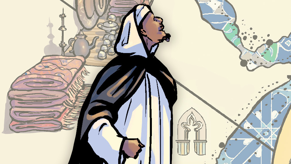 Cartoon image of Ibn Battuta