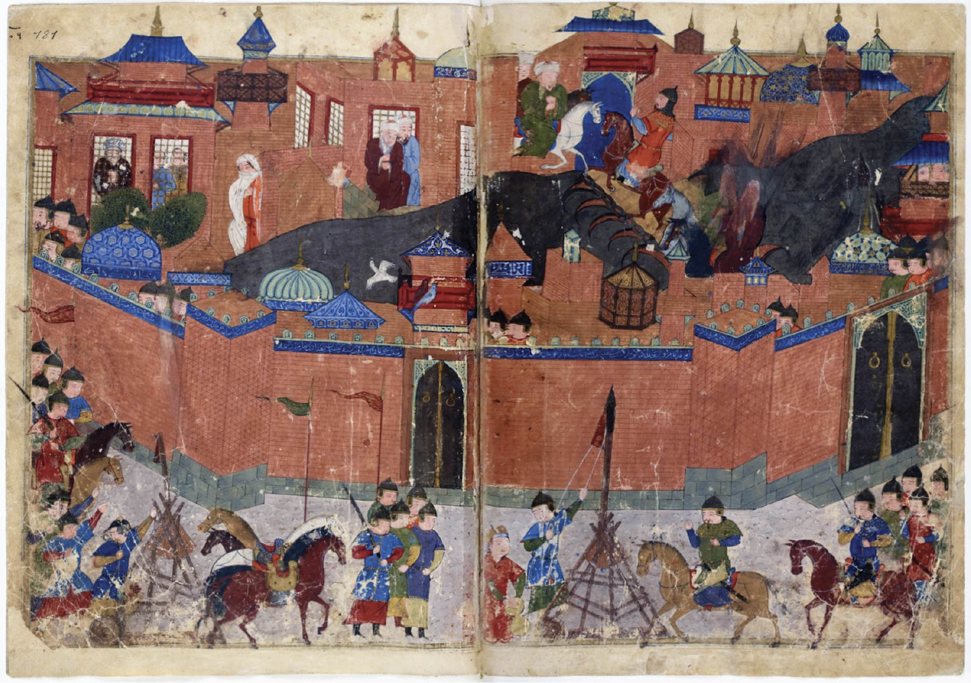 Painting of the Mongol army as it lays siege to the walled city of Baghdad.