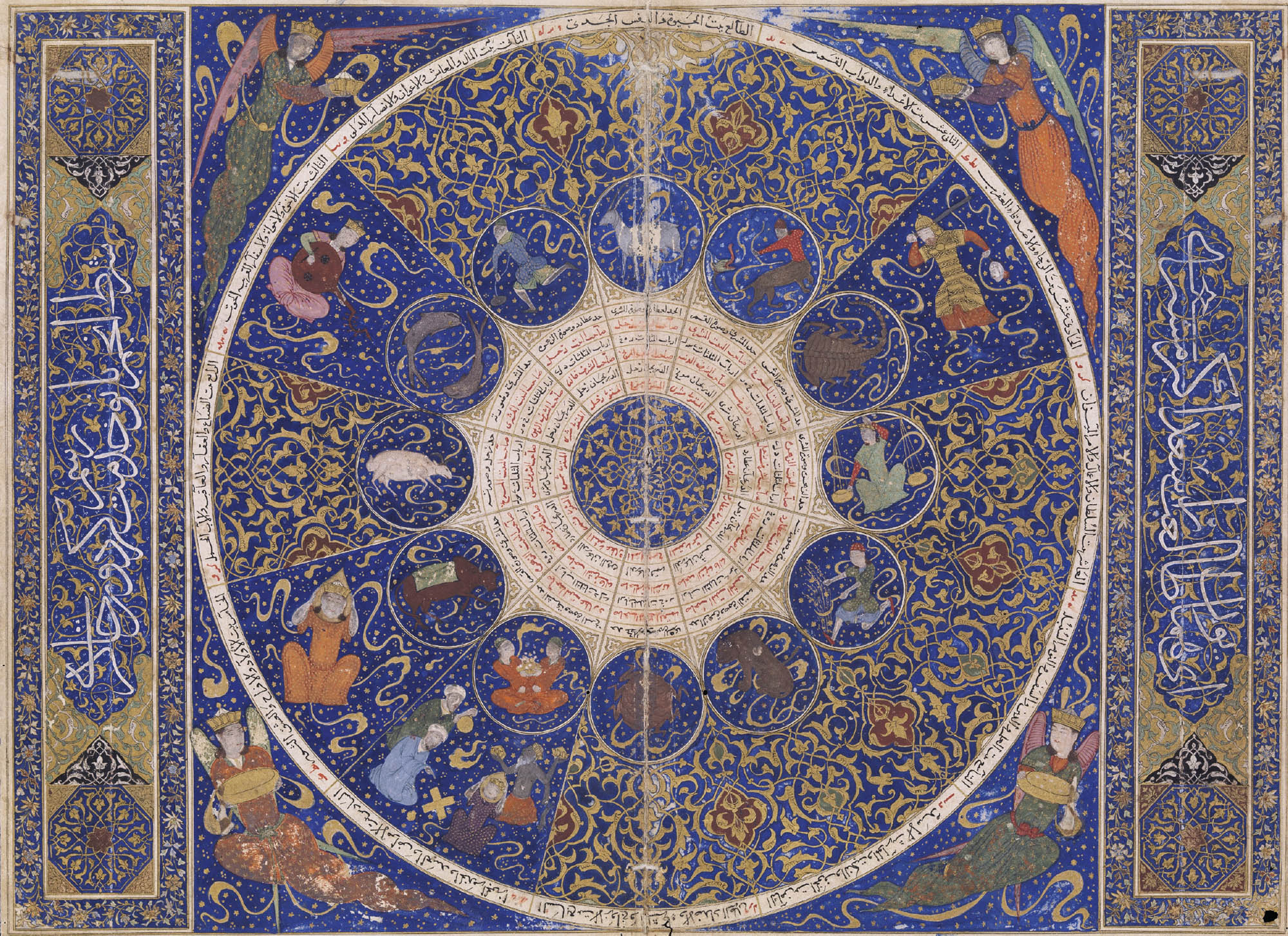 Circular Islamic painting showing the positions of the heavens at the moment of Iskandar's birth on 25th April 1384