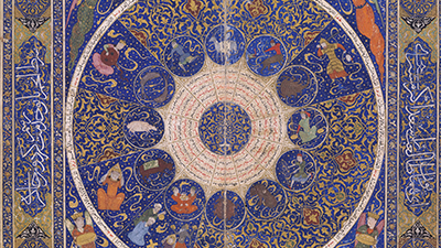 Circular Islamic painting showing the positions of the heavens at the moment of Iskandar's birth on 25th April 1384