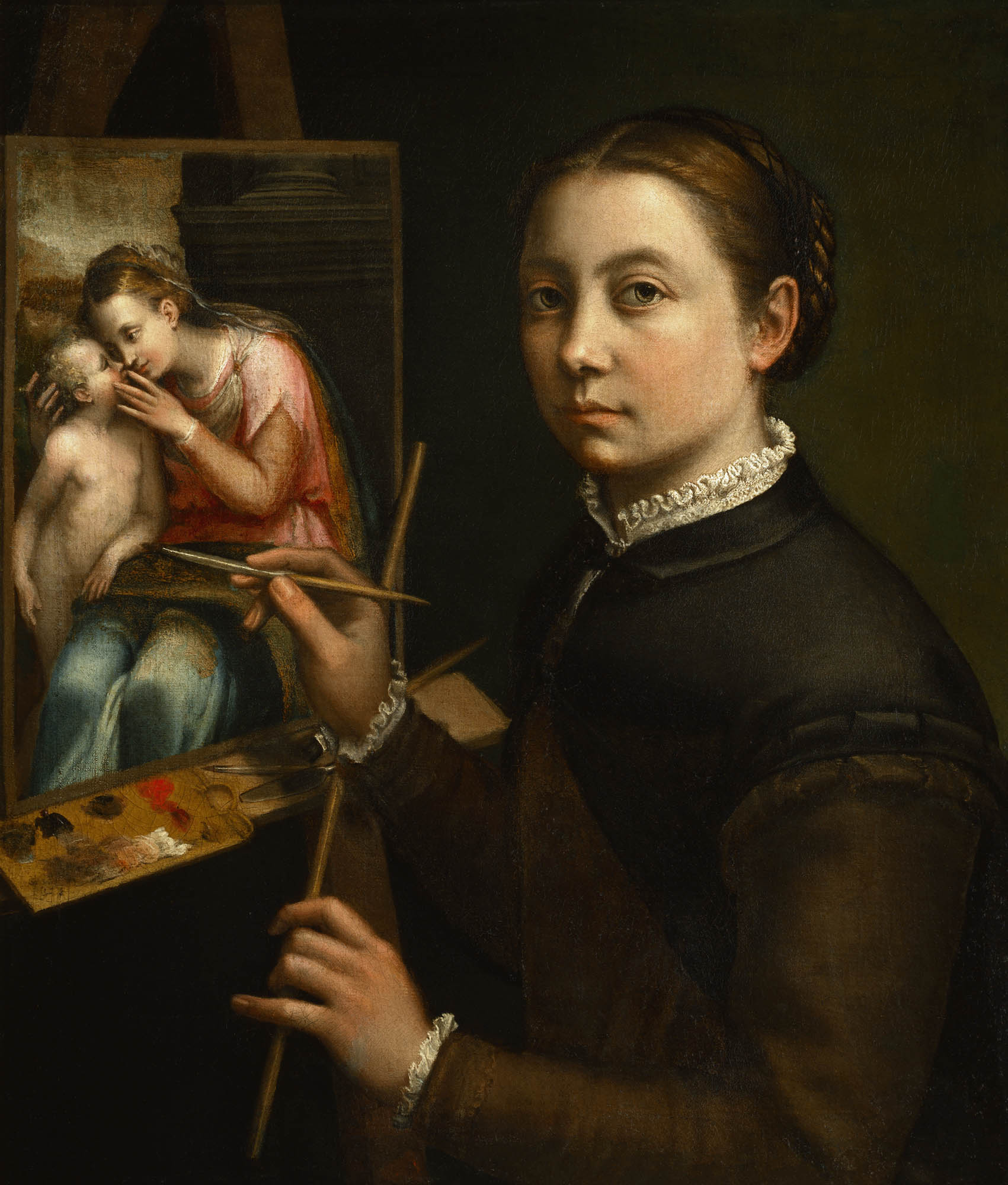 A self-portrait of a woman painting a picture