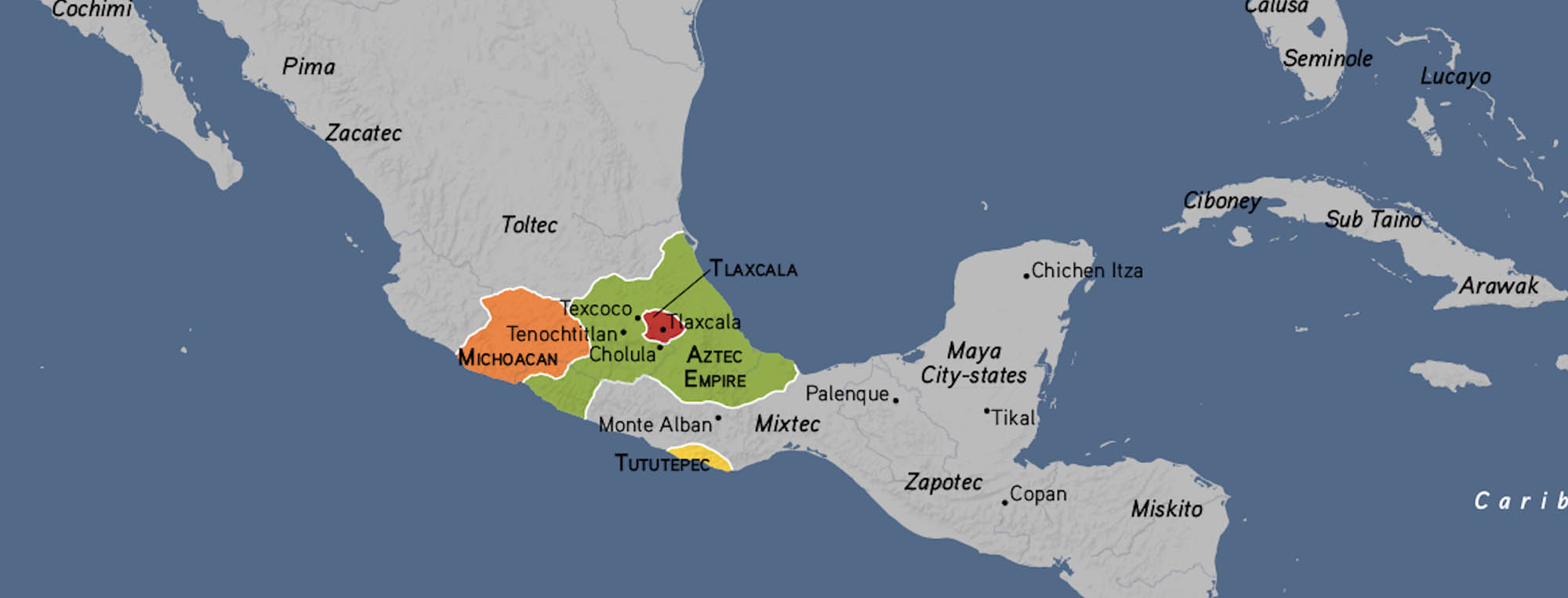 Detail of a map showing the Aztec Empire in Central America. 
