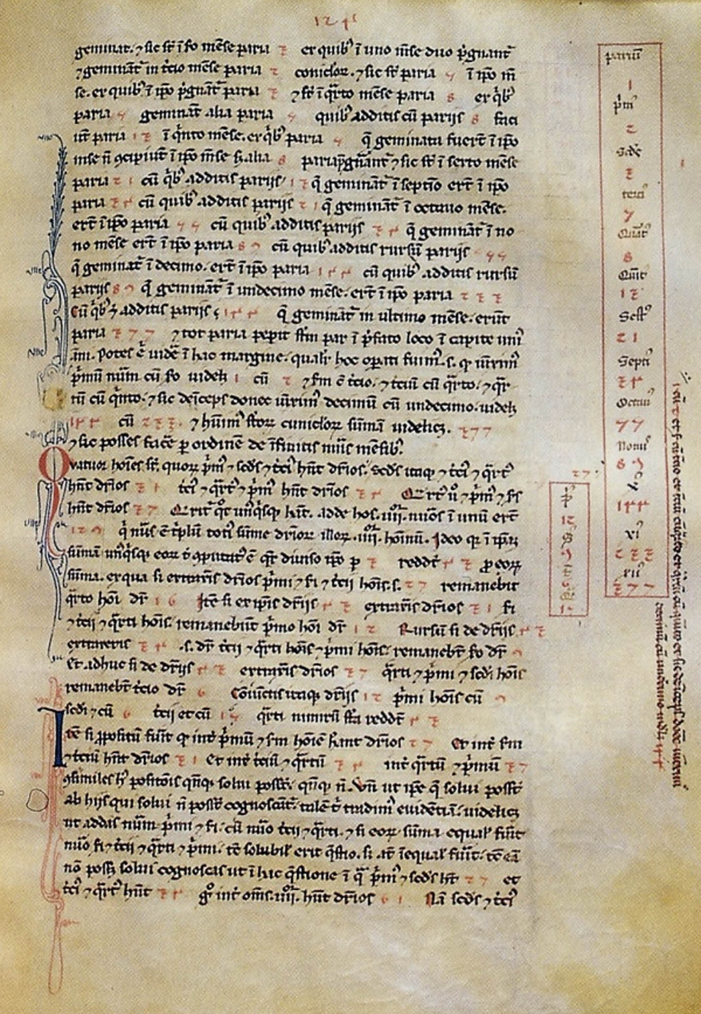A page from the Liber Abaci, text is written in Latin and includes numerical calculations alongside the descriptive text.