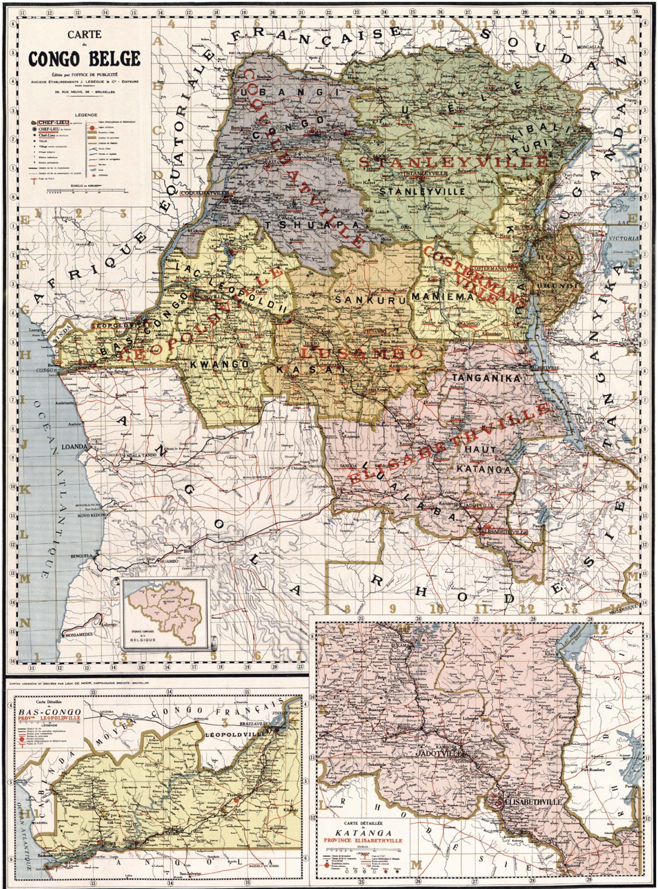 Illustration of the Belgian Congo in 1896, with several shaded areas.