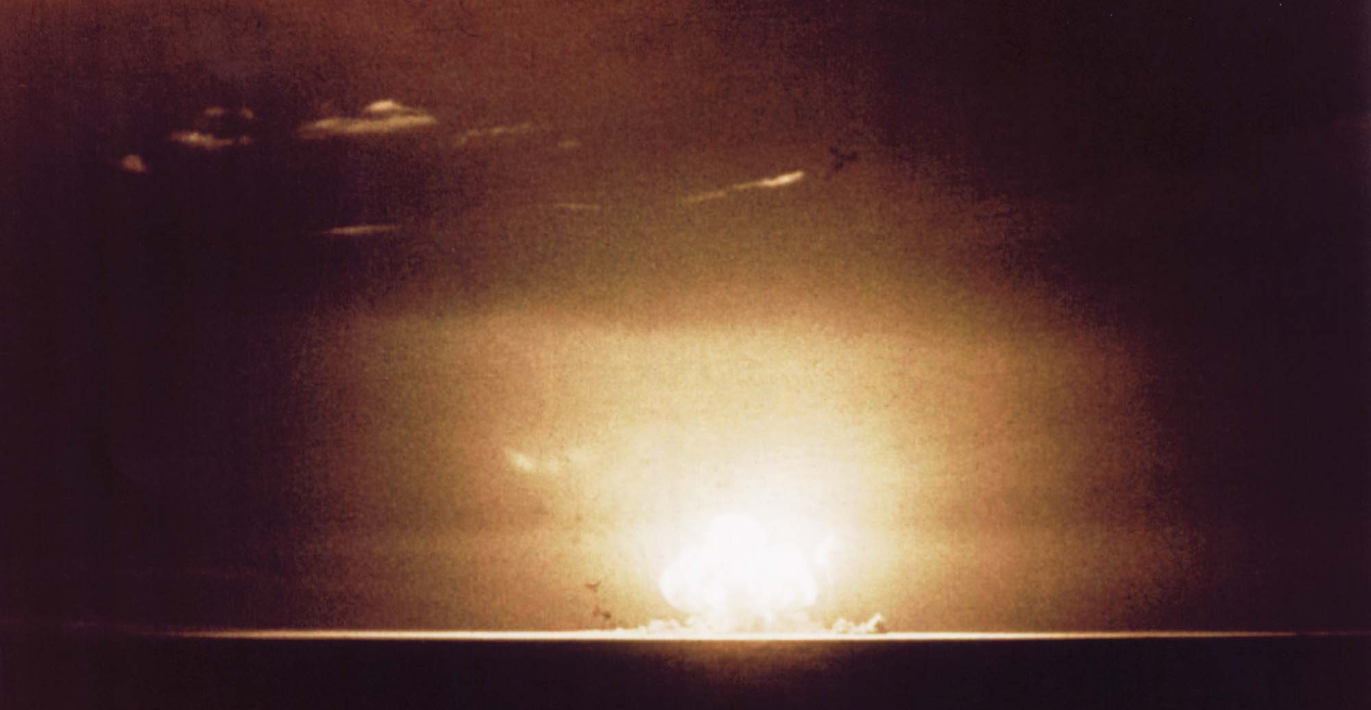 Photo of a nuclear bomb just as it being detonated.
