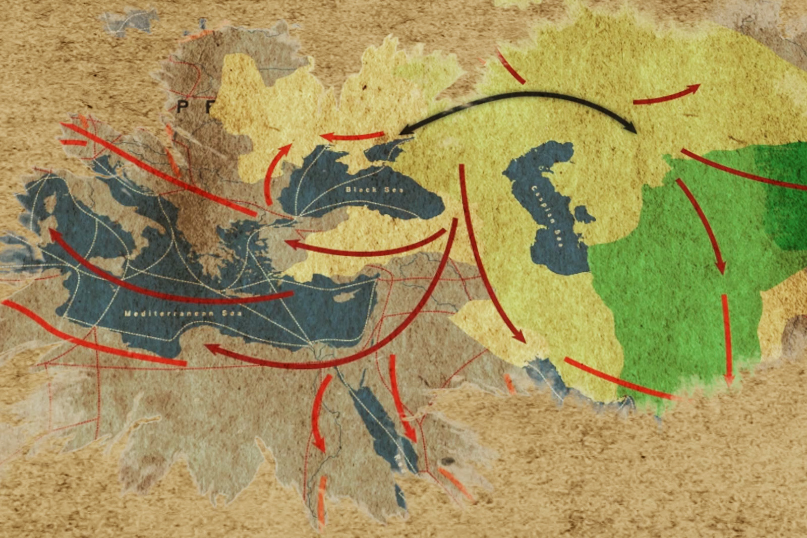 Historical map illustrating migration patterns over time.