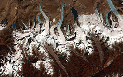 Aerial view of retreating glacial ice